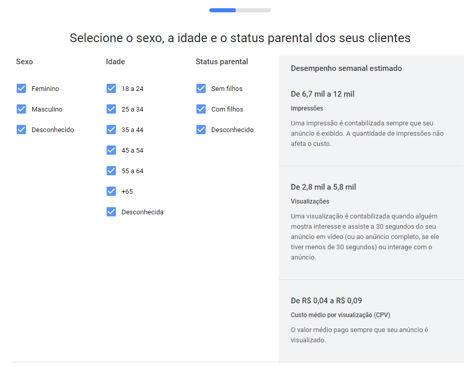 escolhendo as opções demográficas no modo Google Ads smart