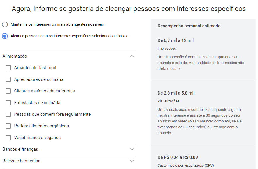 fazendo a segmentação de interesse pelo Google Ads modo smart