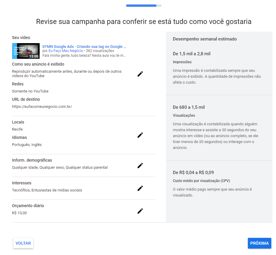 passo da revisão final do Google Ads modo smart