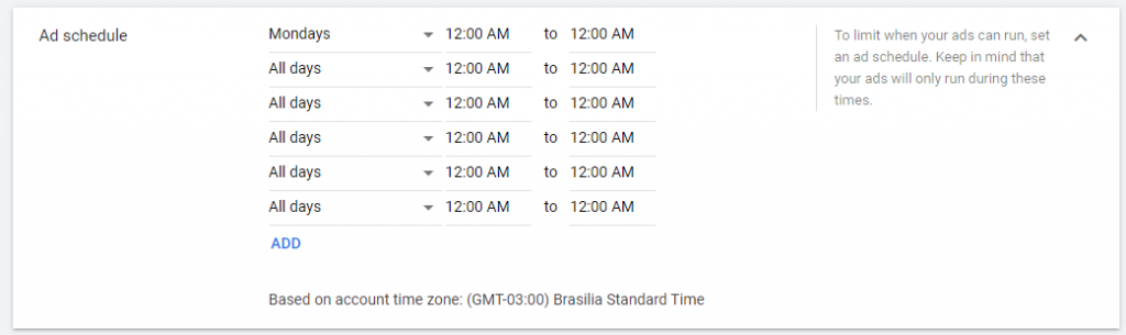 aqui você defini os horários ideais para o seu neócio.